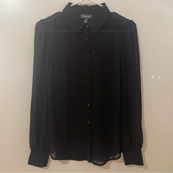 Modcloth Black Long-Sleeve Sheer Polka Dot Blouse, Small - Picture 2 of 11